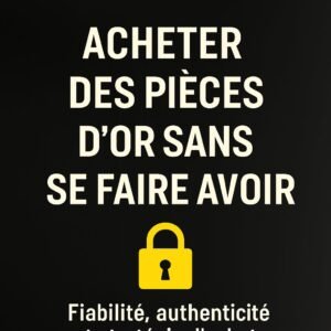 Couverture PDF noire avec le titre “Acheter des pièces d’or sans se faire avoir”, icône de cadenas jaune et mention “Fiabilité, authenticité et stratégie d’achat”