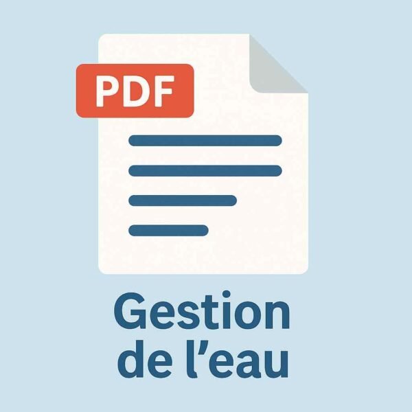 Illustration numérique d’un fichier PDF avec le texte “Gestion de l’eau”, représentant la version téléchargeable de la fiche sur l’aménagement d’une citerne enterrée