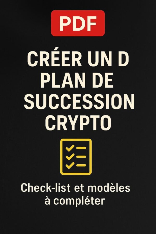 Couverture PDF téléchargeable « Créer un plan de succession crypto étape par étape » – guide visuel avec check-lists et instructions sécurisées
