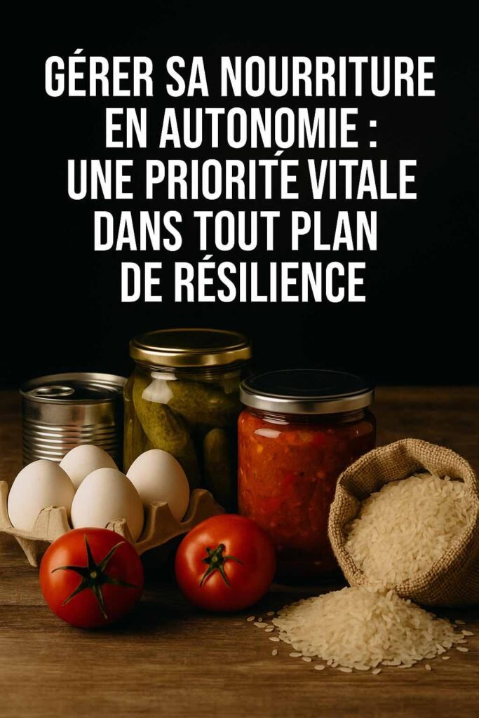 Image illustrant l’importance de la gestion alimentaire en autonomie, avec des fiches pratiques plastifiées sur la conservation sans électricité et des mains en train de les consulter en pleine nature.