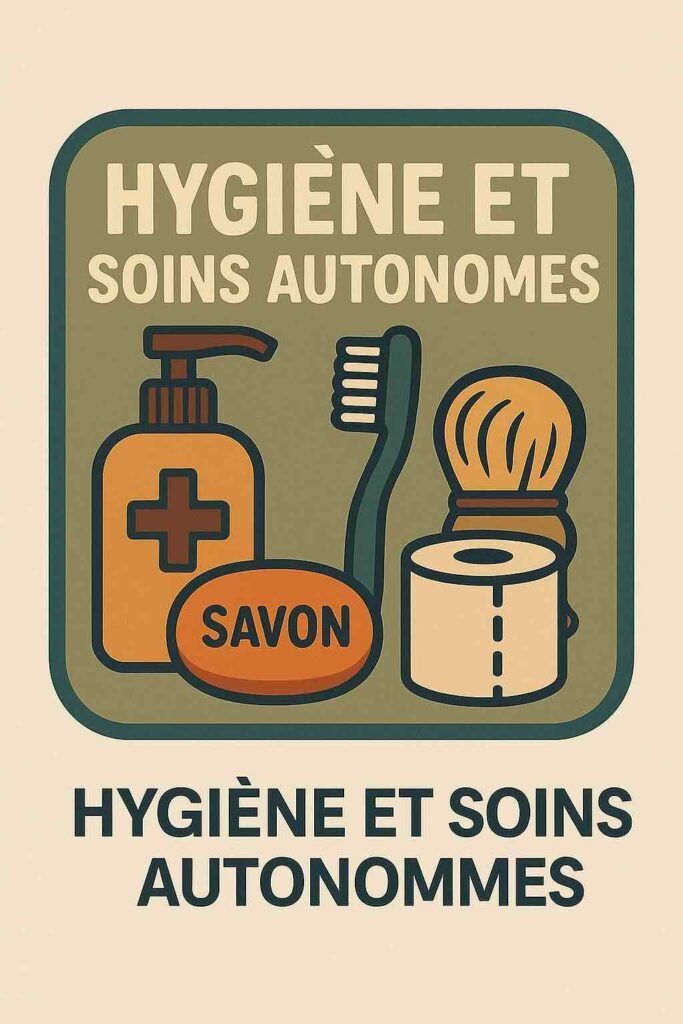 Illustration rétro d’objets d’hygiène : savon, brosse à dents, papier toilette et flacon médical – Catégorie Hygiène et soins autonomes