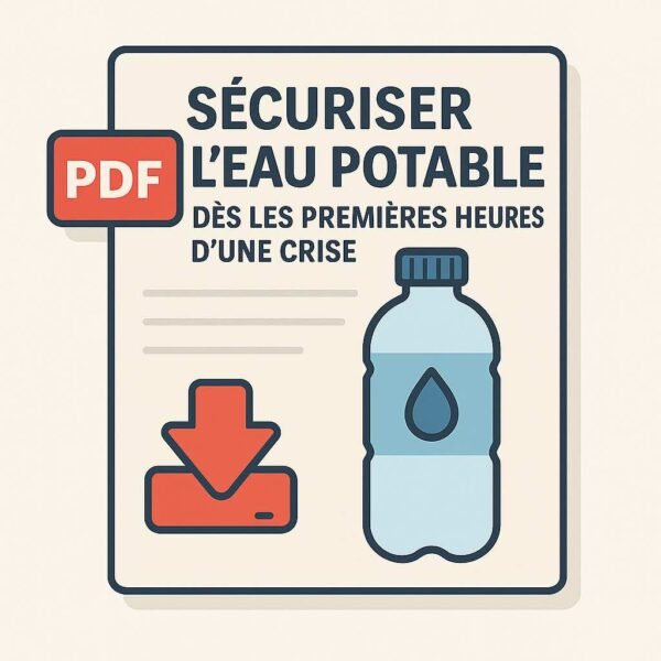 Illustration numérique représentant une fiche PDF à télécharger sur la sécurisation de l’eau potable en début de crise