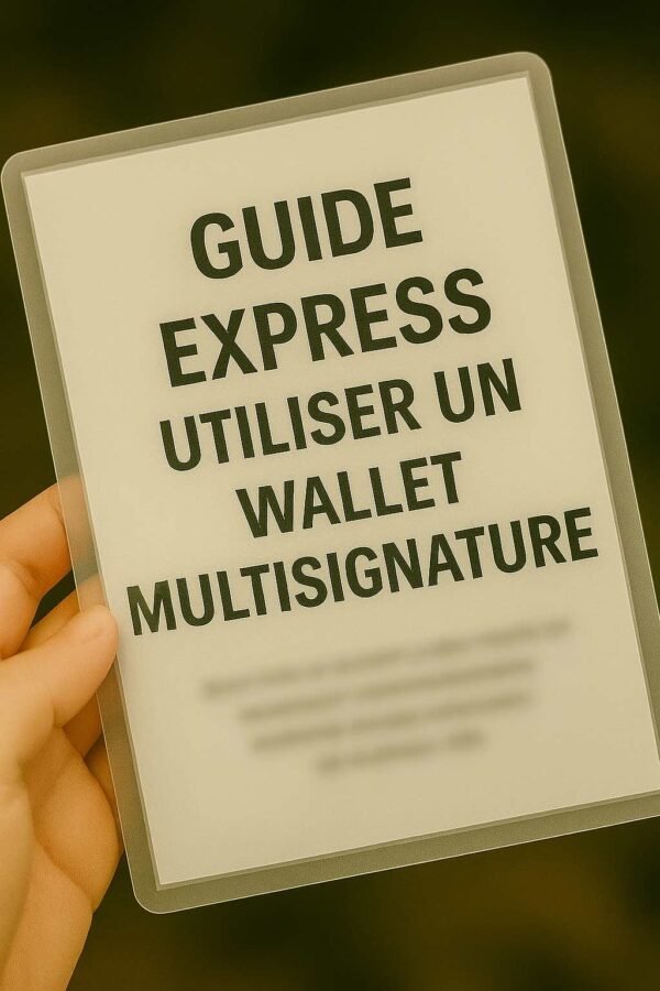 Main tenant une fiche plastifiée « Utiliser un wallet multisignature pour sécuriser ses emprunts et protéger son collatéral crypto », méthode de protection avancée