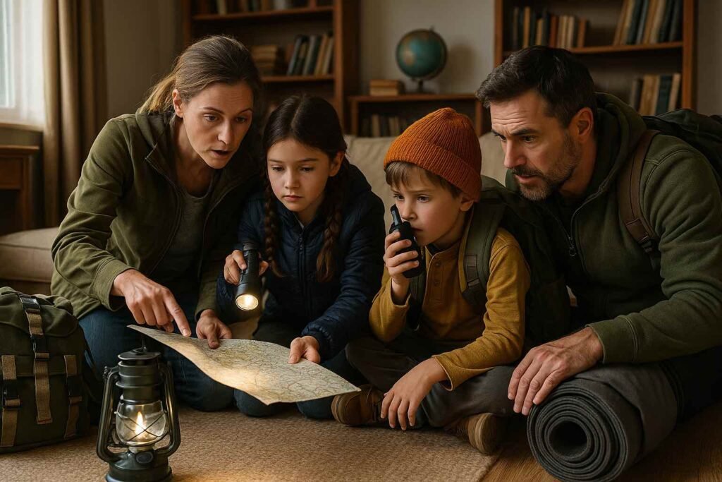 Une famille s’entraîne à la survie en jouant à des scénarios pratiques dans une ambiance détendue